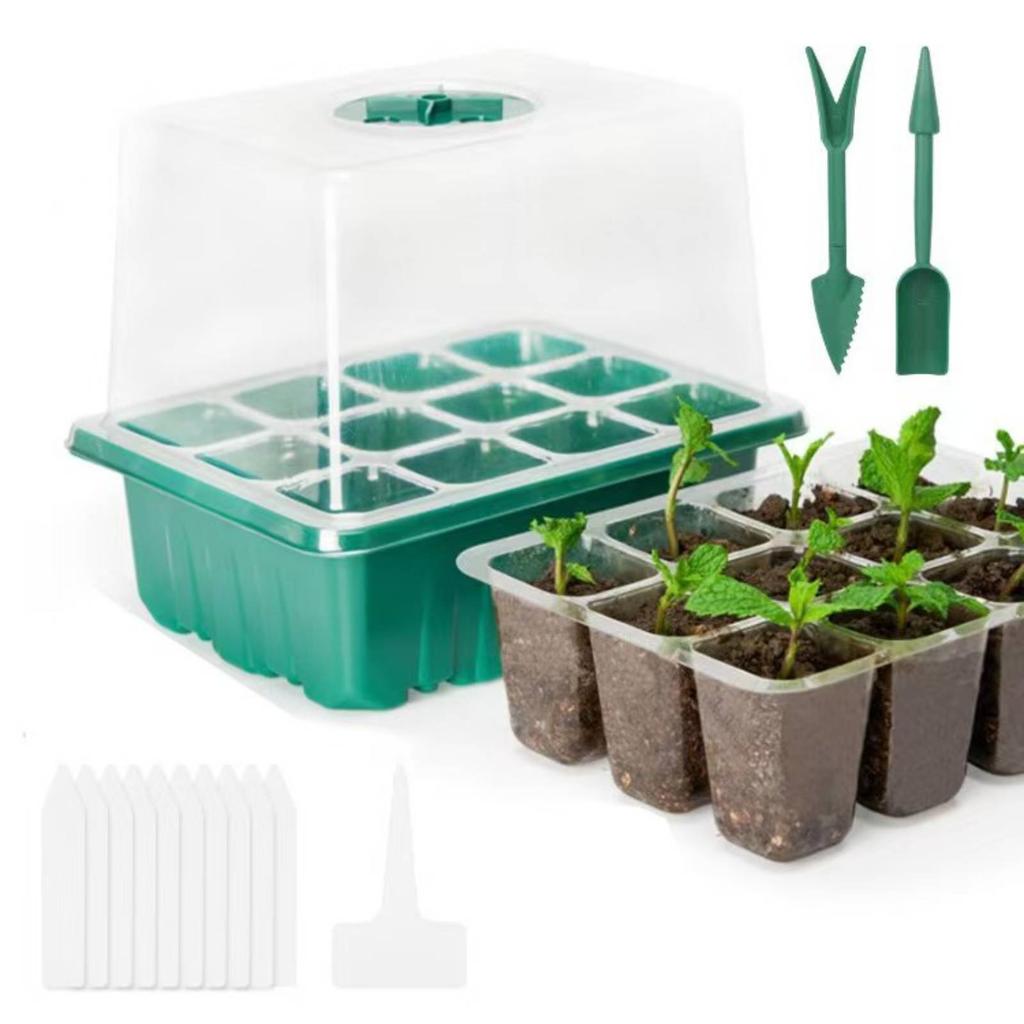 12 Compartment Sprouting Tray High See-Through Lid 12 Compartment Plant Germination Tray Mini Greenhouse Germination Kit Clear