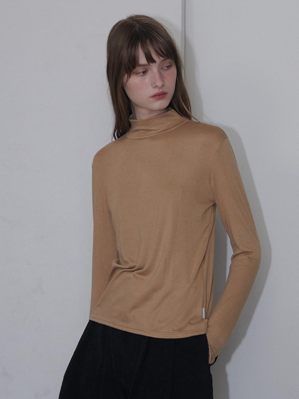 Place Studio Soft Half-Neck Warmer Knit T-Shirt Turtleneck [Beige] Beige/Free