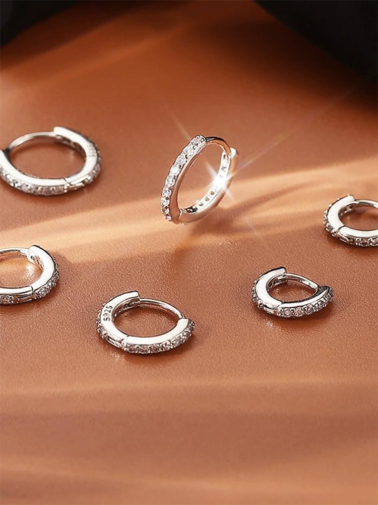 LT-EK476 High-End Circle Zircon Silver Needle Earrings Unique Design Hoop Ear Bone Rings for Women Gold Plated