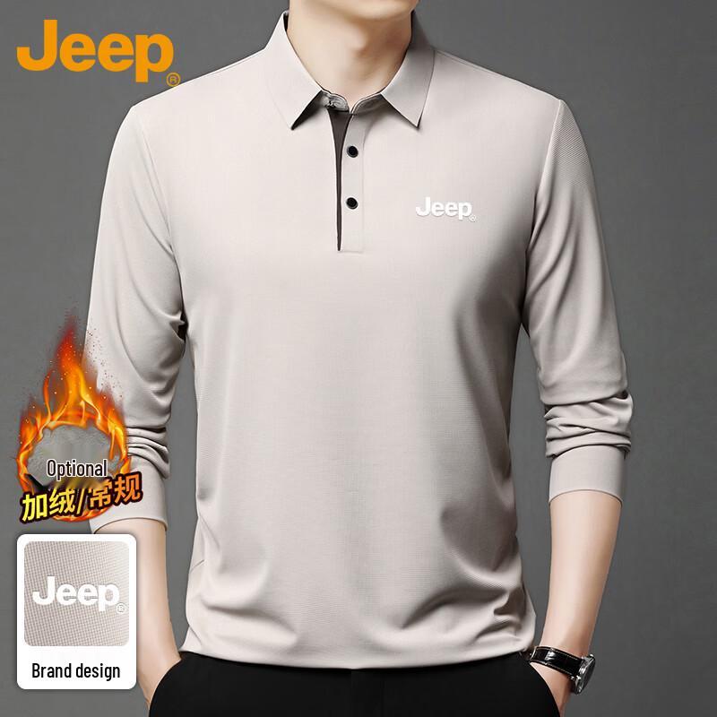 JEEP Men s Autumn/Winter Business Casual Long Sleeve Polo T-Shirt 4XL