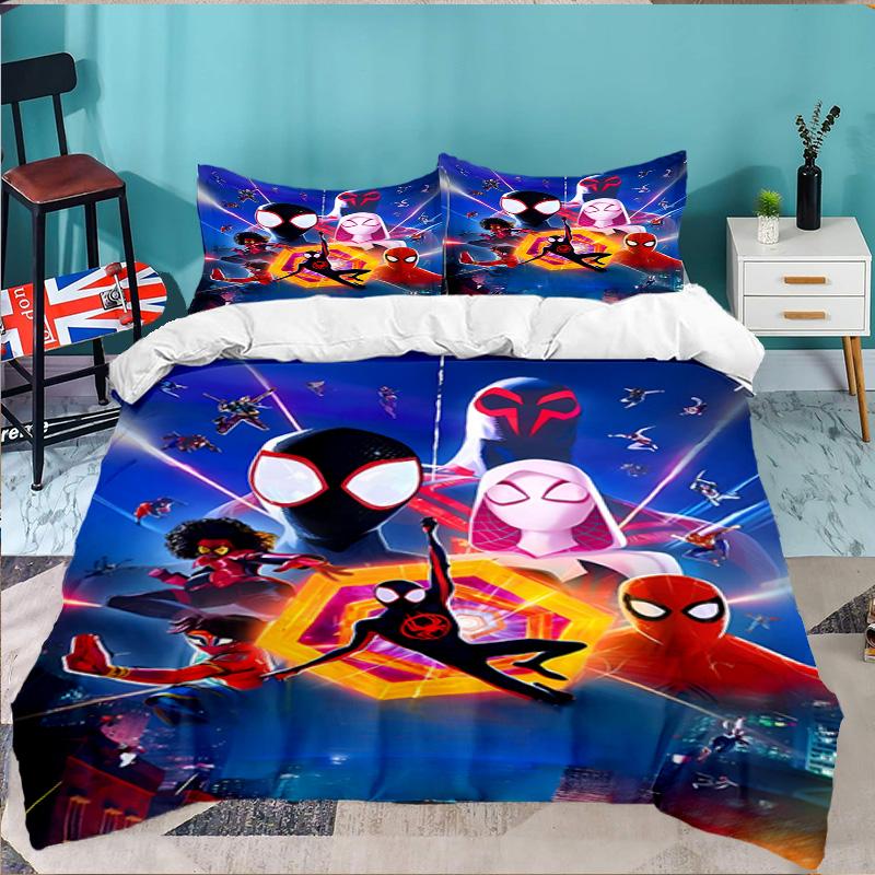 Into The Spider-verse 3-teiliges Bettwäsche-Set, Ideal für 1 Bettbezug und 2 Kissenbezüge, Perfekt als Geschenk für Fans, Ideal für Schlafzimmer, Studentenwohnheim