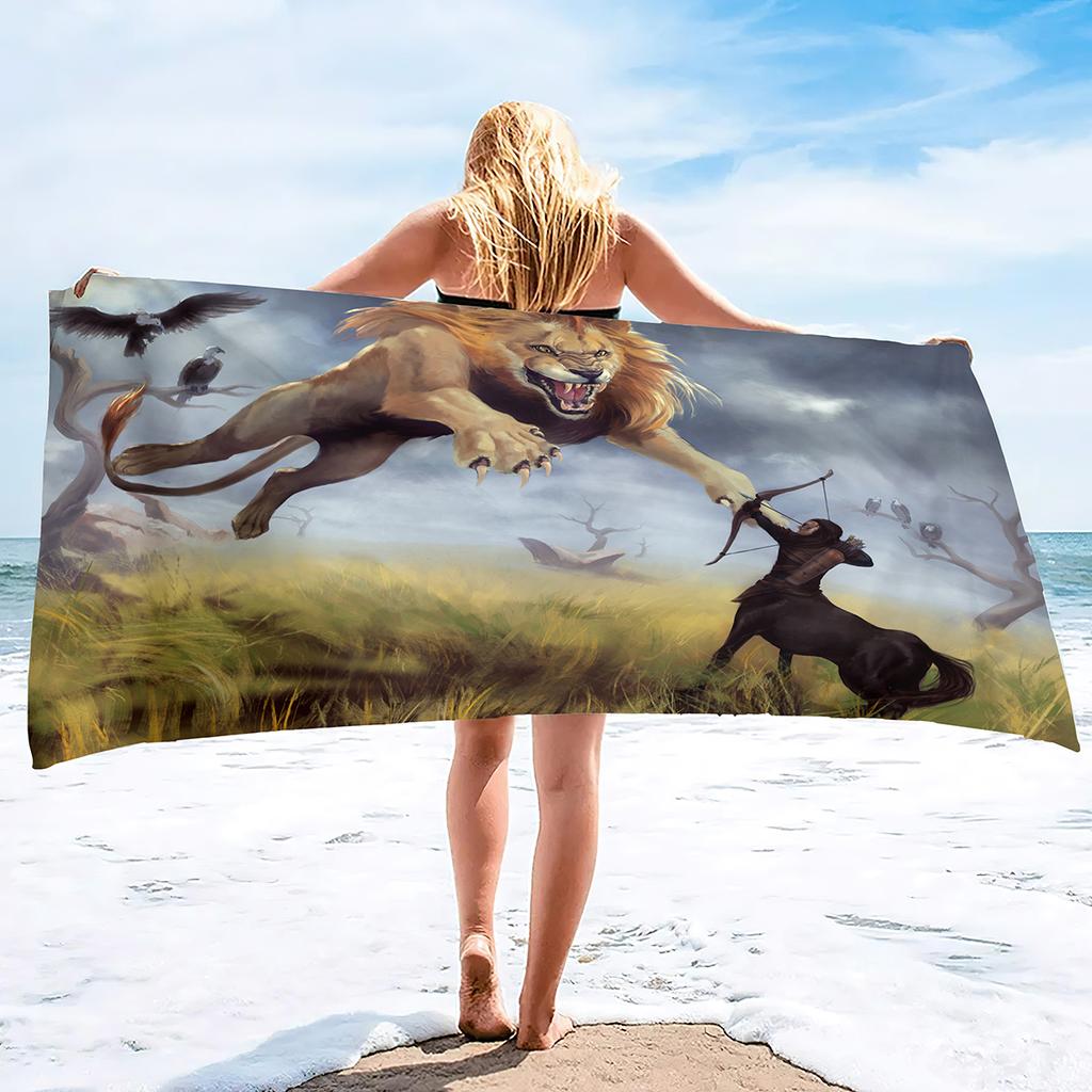 Lion Beach Towel Microfiber Beach Towels for Adults Sand Free Beach Towel Quick Dry Large Beach Towel for Swimming,Bath, Camping