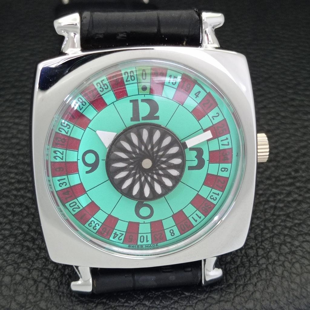 VINTAGE HAND-WINDING SWISS POKER FACE MENS REFURBISHED SEA GREEN WATCH A700946-5 R205a-a700946