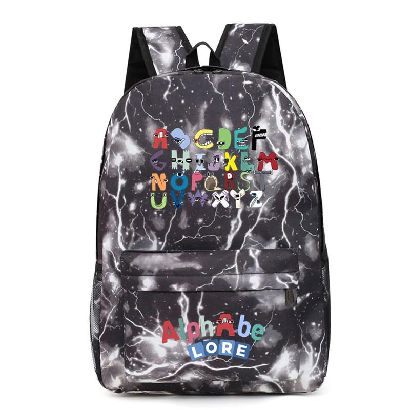 Large Capacity School Backpack Teens With Cartoon Letter Print Lightweight Ergonomic Design Oxford Fabric Adjustable Padded