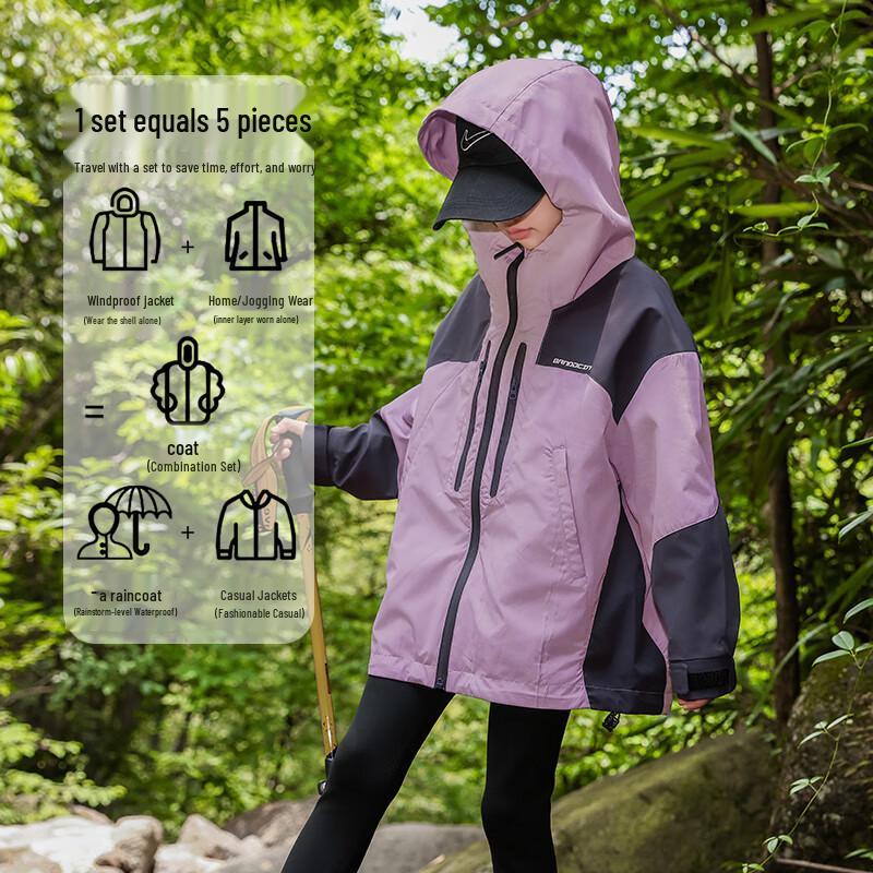 Girls  3-in-1 Fleece Lined Windbreaker Jacket (2025 New) 120