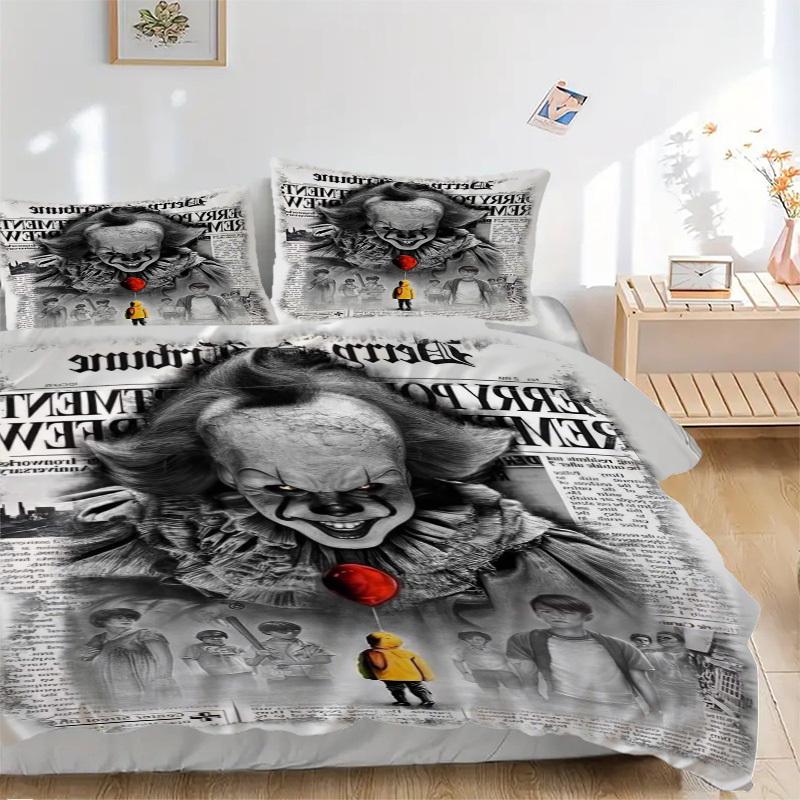 

3pcs Clown Horror Movie Poster Duvet Cover Set for Bedroom - Includes 1 Duvet Cover and 2 Pillowcases (Core Not Included) yy251015210 135x200cm