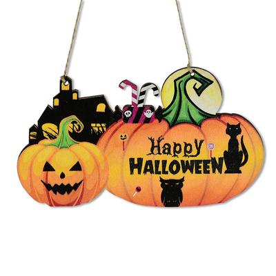 Halloween Hängeornament Türhänger Holz Kürbis Schild Feiertags-Festival Dekoration