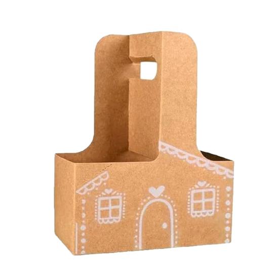 

Yousheng Gingerbread Drink Holder 2 Cup Drink Carrier with Handle Foldable Gingerbread House Coffee Cup Holder Holiday Gifts Packaging Carrier 1pc