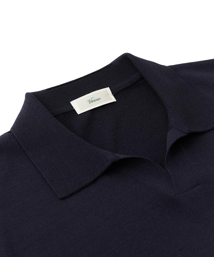 VERNO 26Ssll Open Collar Knit Navy