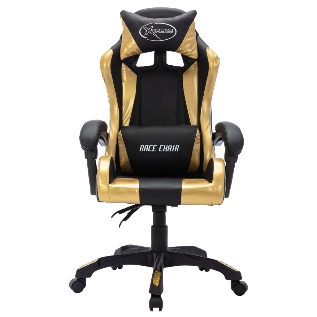 Gaming Chair with RGB LED Lights Gold and Black Faux Leather