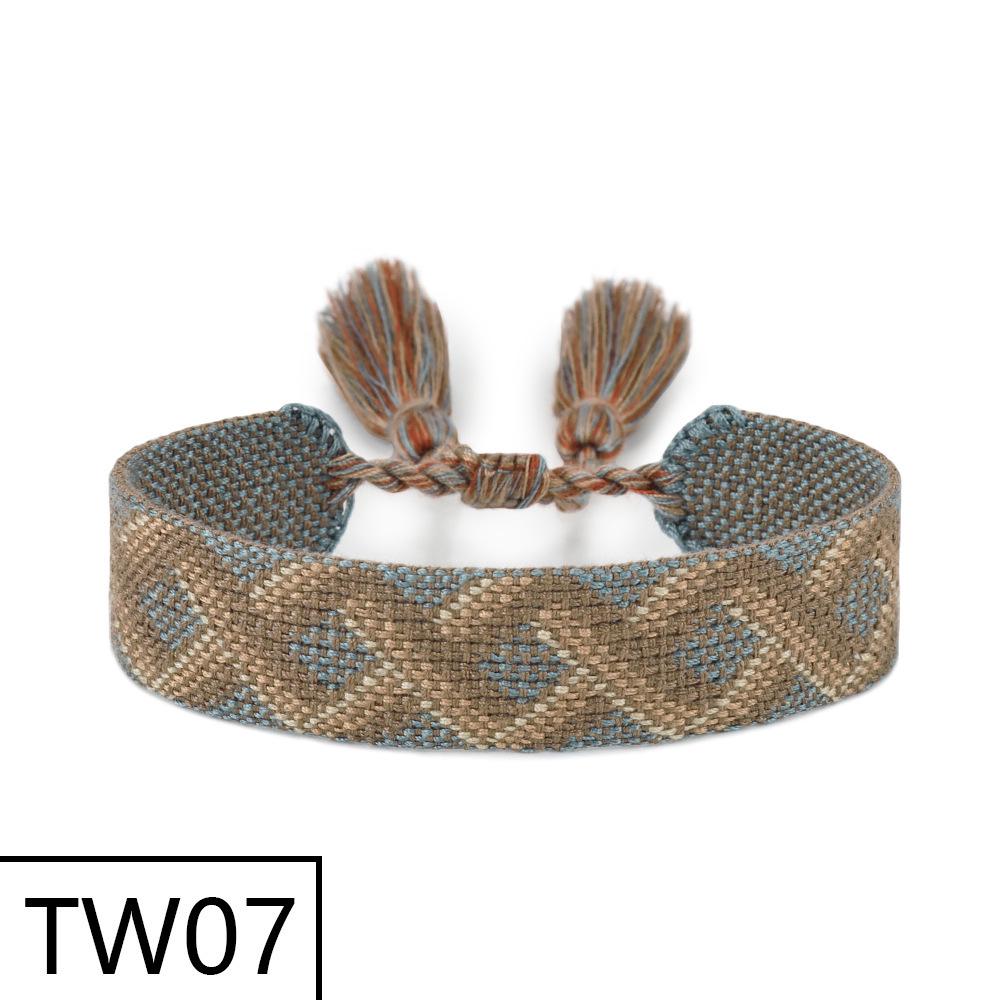 Handmade Bohemian Embroidered Logo Tassel Bracelet - Ethnic Style Friendship Band