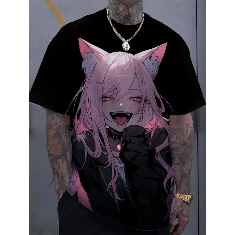 Summer Harajuku Top Short Sleeved Cartoon Tattoo Girl Pattern 3D Printed T-shirt Men's Oversized Sportswear Bad Girl Clothes