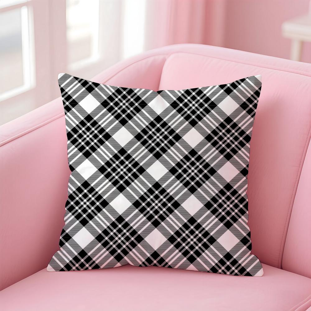 Checkered Pattern Cushion Cover Comfortable Reversible Pillow Cover Ideal for Car Sofa Bedroom  Beyond
