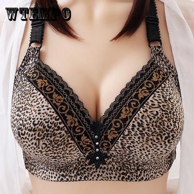 Leopard Print Large Size Thin Non-magnetic Bra Breast-receiving Anti-sagging No Steel Ring Gathering Underwear Ladies Bra