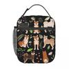 Black Brown Shiba Inu Dog And Flowers Insulated Lunch Bag for Women Kids Portable Food Boxes Thermal Lunch Box Tote