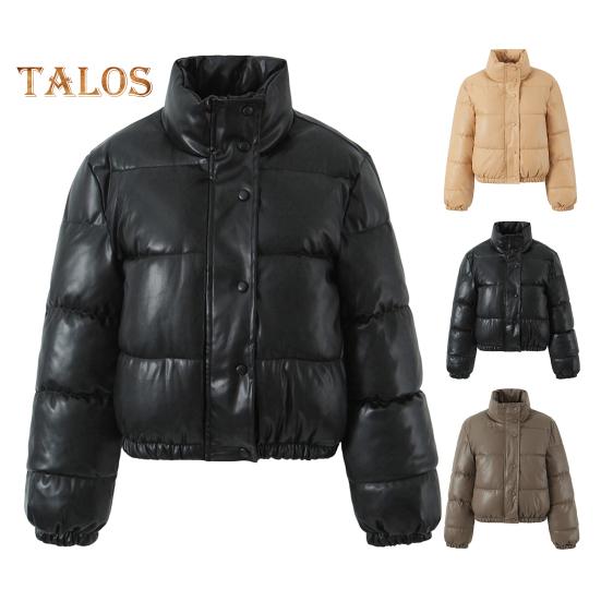 Winter Women Jacket Thickened Padded Stand Collar Neck Protection Windproof Heat Retention Solid Color Zip-up Long Sleeves Down Coat