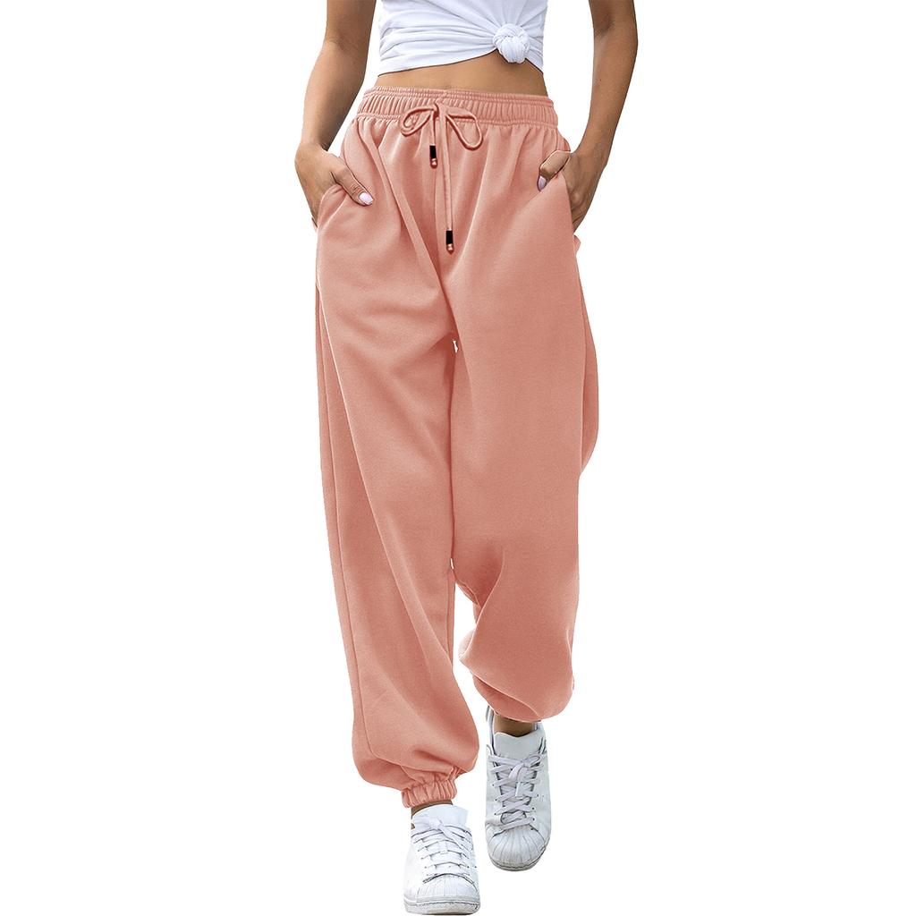 Women's Casual Fashion Solid Color Casual Pants, Sanitary Pants, Drawstring Elastic Waist And Leggings