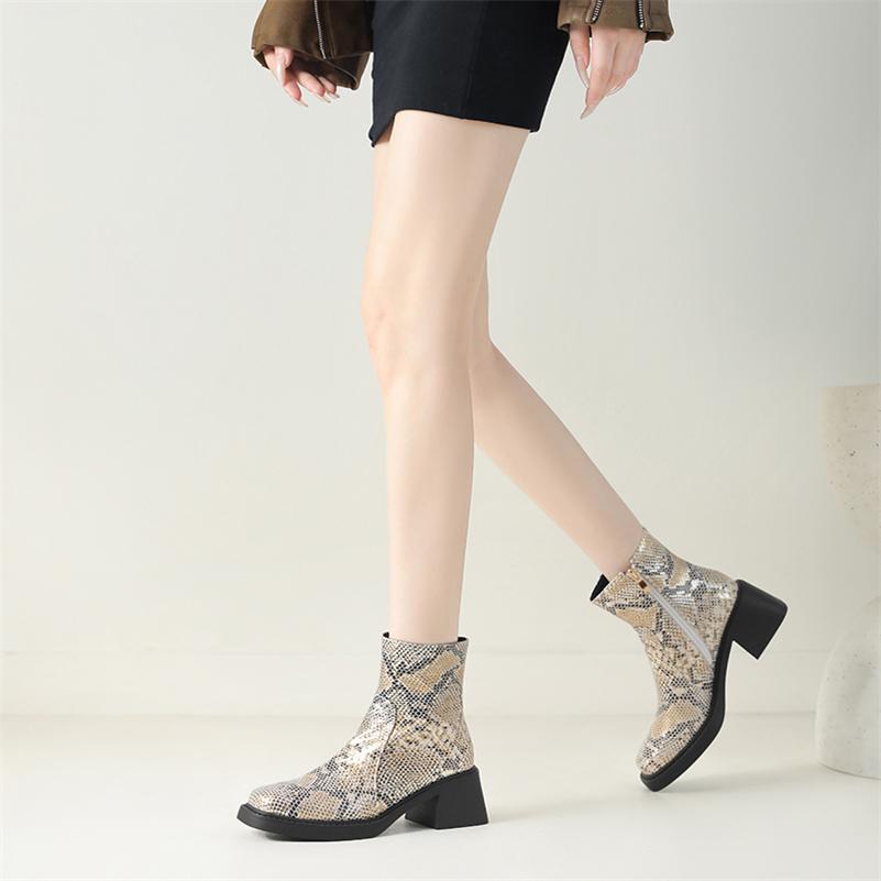 Women Ankle Boots Round Toe Block High Heels Zipper Mixed Colors Short Boots Ladies Fashion Shoes Autumn Winter 43