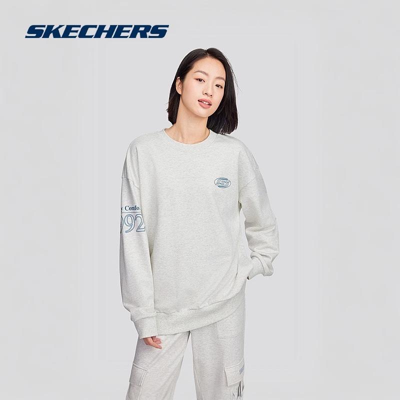 Skechers Retro Sports Loose Fit Crewneck Sweatshirt Unisex Sweatshirt Light-White Gray L324U096-0248