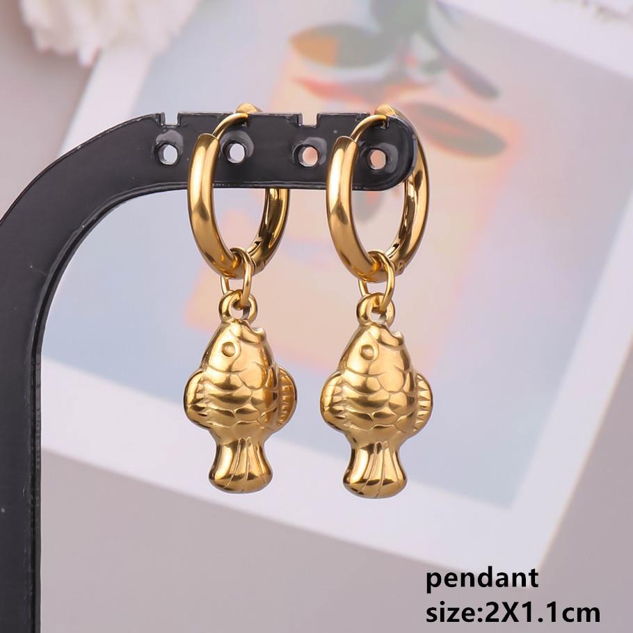Gold Color Animal Pendant Earring Cute Sea Turtle Fish Tail Crab Stainless Steel Hoop Earrings for Women Men Accessories Jewelry