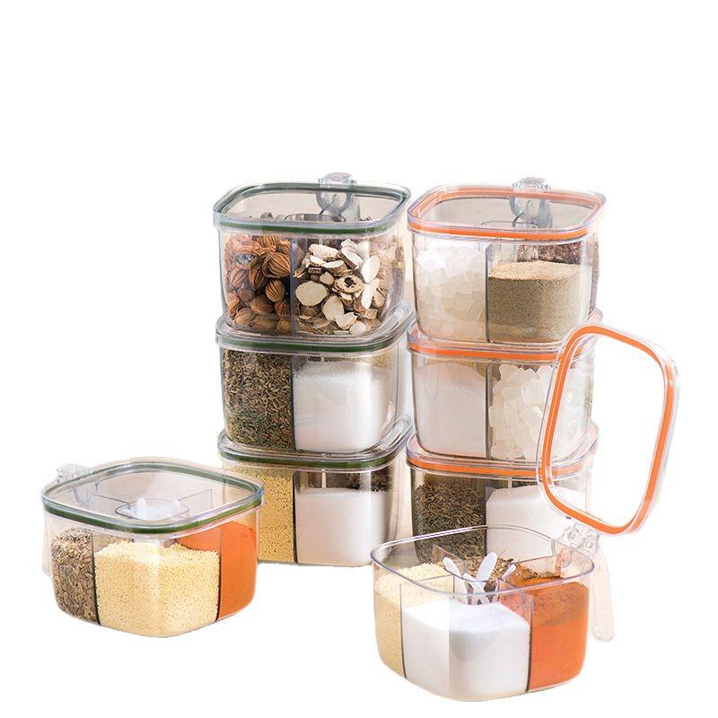 Multi-Grid Transparent Seasoning Jar - Kitchen Spice Box for Salt, Pepper, MSG & More