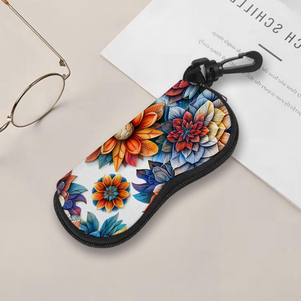 Vibrant Floral Pattern Protective Sunglasses Case, Colorful Botanical Print Eyewear Storage Pouch, Lightweight Zipper Spectacle Holder, Travel Accesso