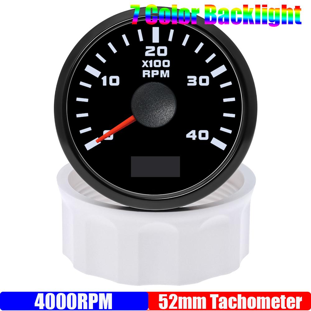 2" 52mm Tachometer 7 Color Light 3000,4000,6000,7000,8000 RPM Meter Hourmeter for Marine Boat Car 12V24V Waterproof IP67