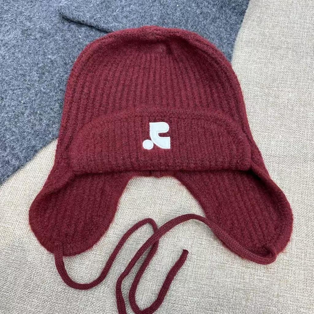 Korean Embroidered Cotton-blend Knitted Head Ear Protection Fashionable and Versatile Warmth and Thick Wool Hat In Autumn and Winter