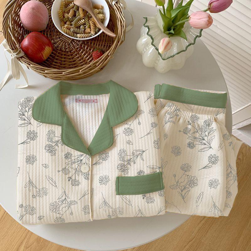 

Жіночий Потовщений Теплий Піжамний Комплект Осінь Зима Бавовняна Підкладка Довгий Рукав Принтований Кардиган Домашній Одяг Комплект з Двох Предметів 2XL