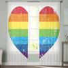 Rainbow Heart Shaped Stripes Colorful Love Tulle Window Treatment Sheer Curtains for Living Room the Bedroom Curtains Decoration