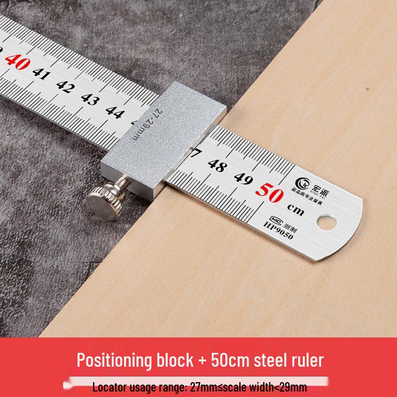Exclusive Stainless Steel Straight Ruler with Positioning Block and Scribing Limiter - 15/20/30/40cm for Woodworking