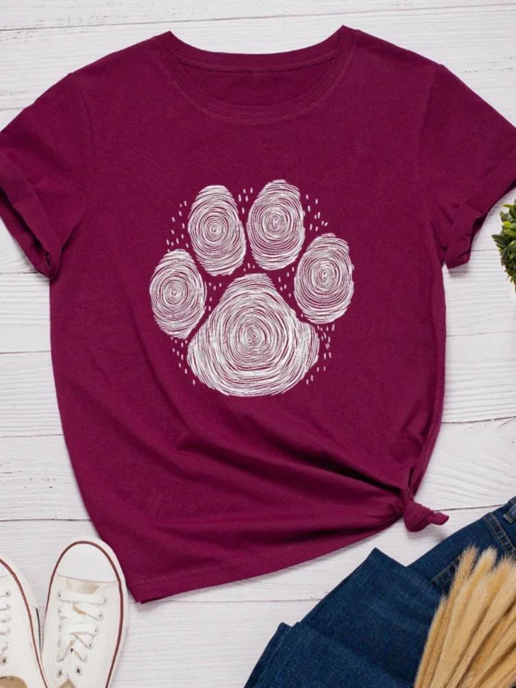 Fußabdruck Print Damen T-Shirt Kurzarm O-Ausschnitt Locker Damen T-Shirt Damenmode T-Shirt Tops Kleidung Camisetas Mujer