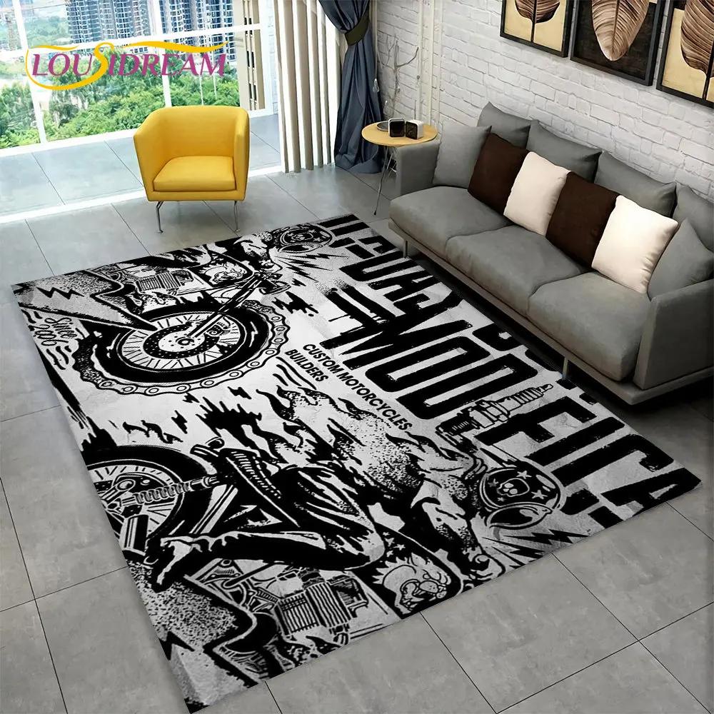 3D Retro Vintage Motorcycle Area Rug Large,Carpet Rug for Living Room Bedroom Sofa Doormat Decor,Child Play Non-slip Floor Mat