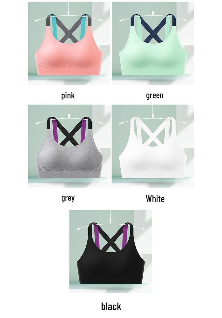 Strappy Cross Back Color Block Push-Up Sports Bra - Wire-Free, Breathable for Yoga & Running