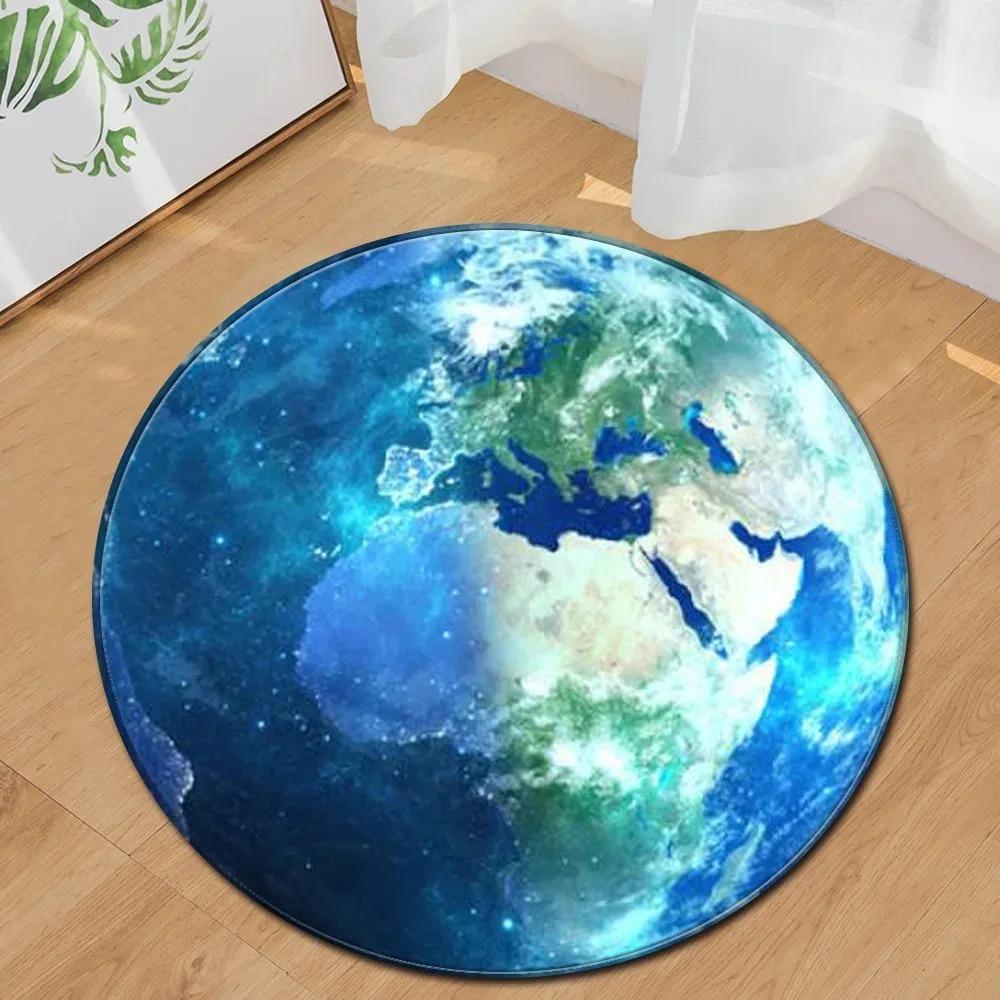 Earth Moon Ocean Round Carpet Circle Children Crawling Play Mat Home Decor Large Size Area Rugs for Living Room Bedroom Bathroom