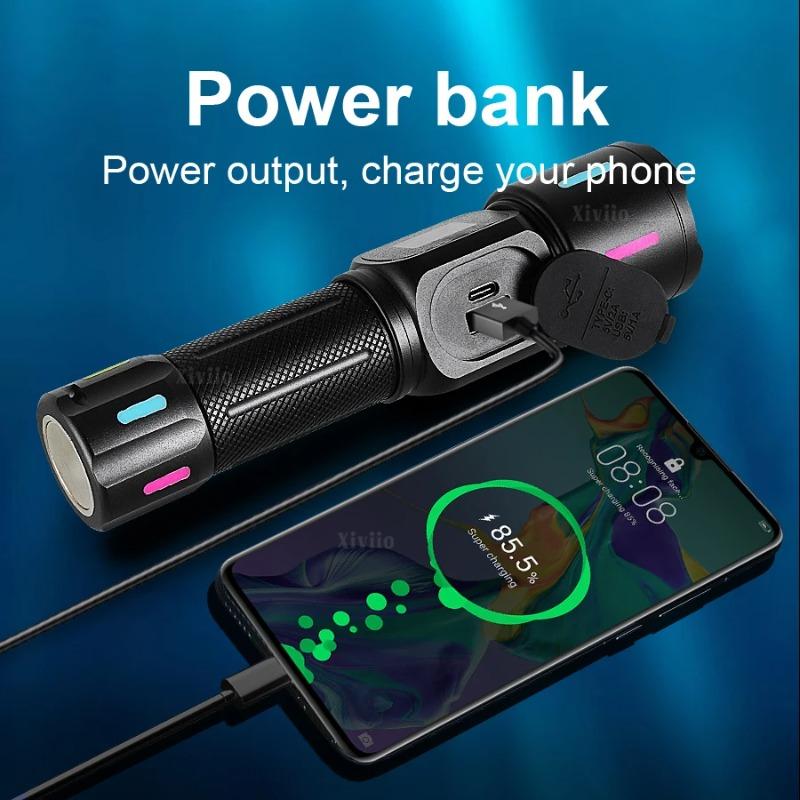 Newest Upgrade LED Flashlight With COB Light Long Shot 2000M USB Type-C Rechargeable LED Torch High Power Outdoor Flashlights