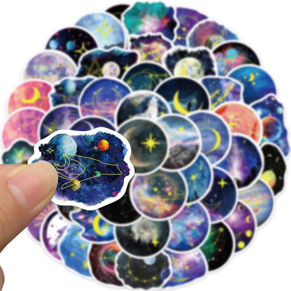 10/50pcs Beautiful Moon Planet Stickers Moonlight Starry Sky Galaxy Graffiti Stickers for DIY Luggage Laptop Skateboard Motorcycle Bicycle Sticker