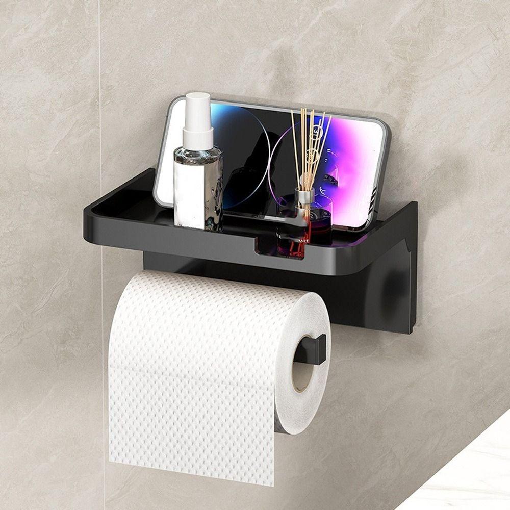 Wall Mounted No Drill Tissue Rack Space Saving Toilet Paper Box Storage Shelf  Kitchen