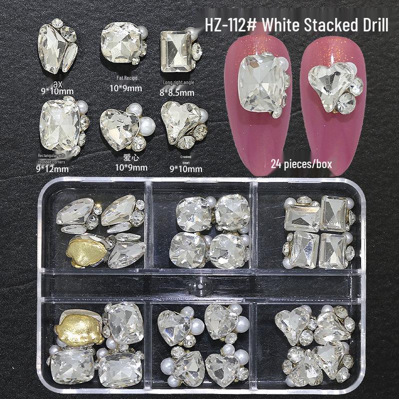 Xiaohongshu-Style Nail Art Rhinestones: Super Shiny Heart & Square Transparent Irregular Rhinestones with Pearls