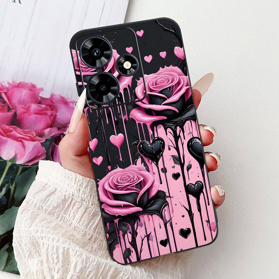 For Infinix Hot 30 Play 30i Hot30 4G Elegant Floral Cat Phone Case For Infinix Hot 30 30Play Hot30i Black Silicone Soft Cases