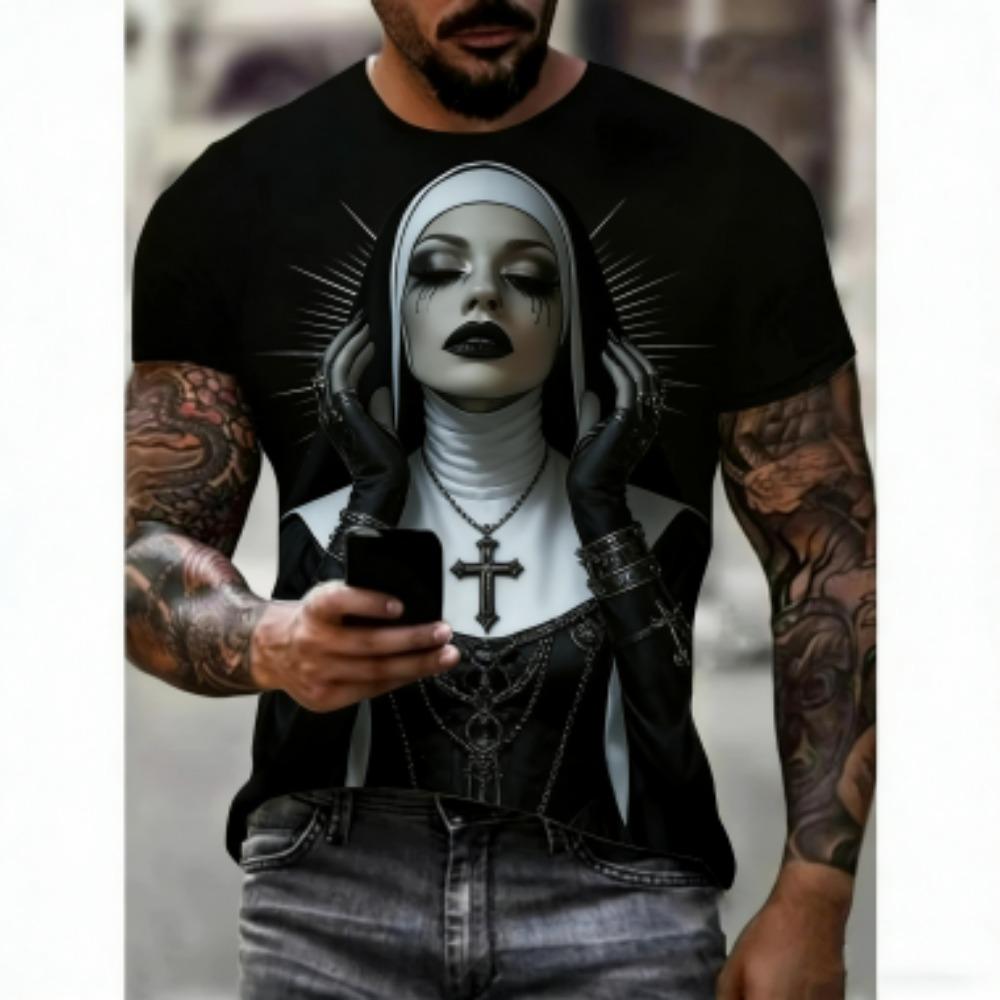 Letnia Moda Zakonnica T-shirt z Nadrukiem 3D Dla Mężczyzn Fajne Wzory Koszulki Letnie Codzienne Okrągły Dekolt Krótki Rękaw Topy Koszulki Streetwear