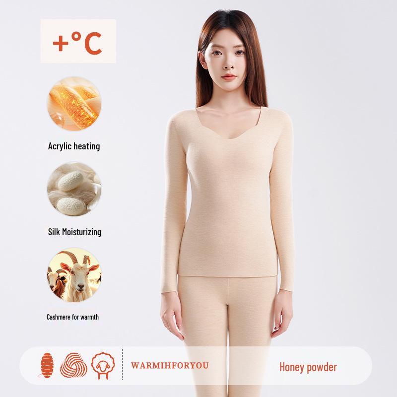 Women's 2025 Seamless Fleece-Lined Antibacterial Turtleneck & Pants Set - Warm Winter Long Johns