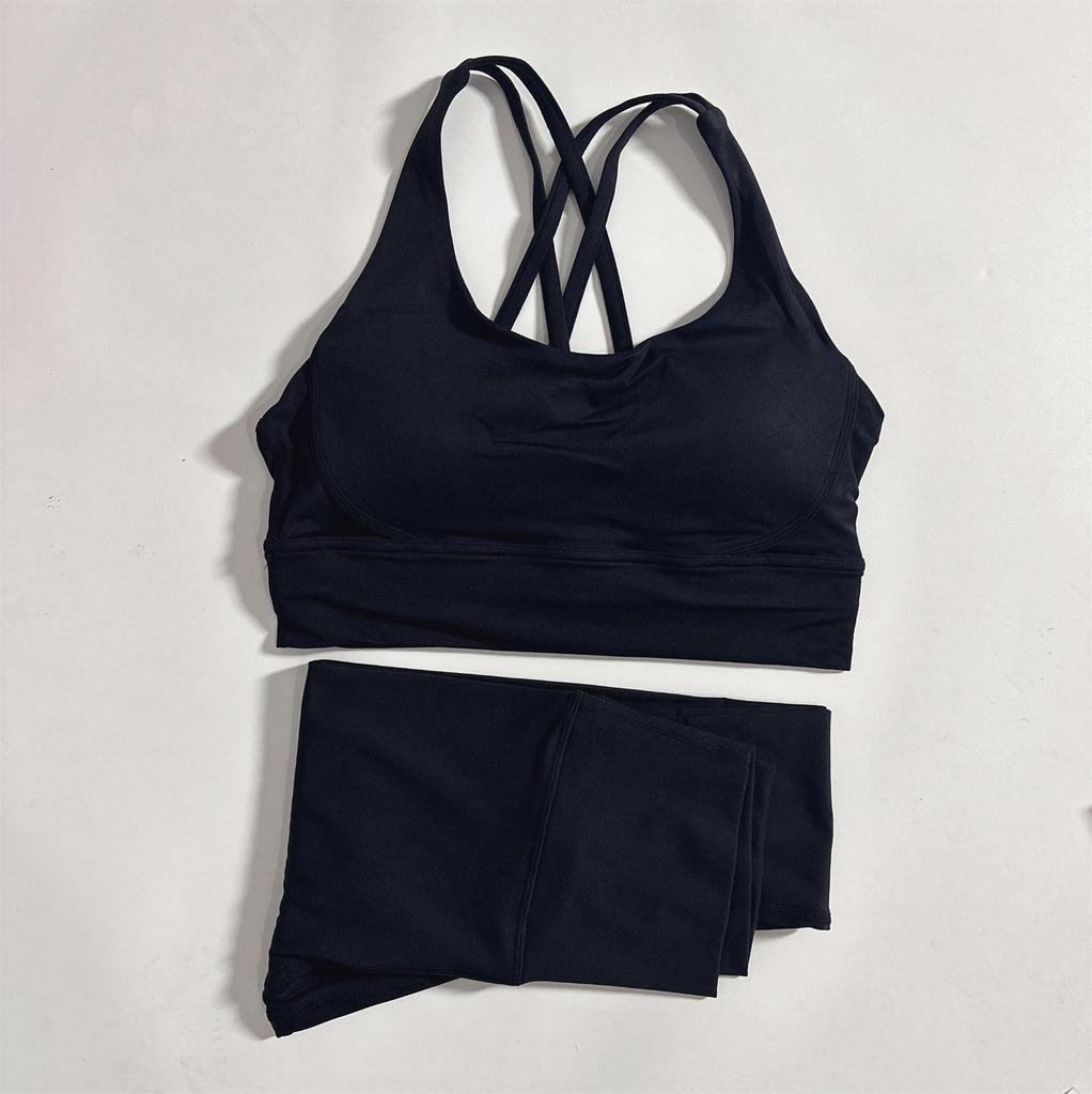 2-Piece Yoga Set: Cross-Back Sports Bra with Removable Pads & High-Waist Leggings