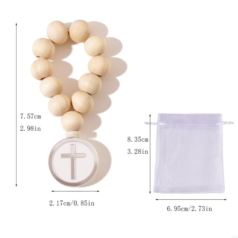Wooden Rosary Bulk Catholic Prayer Rosary Beads with Crosses Pendants Mesh Bag Baptism First Communion Baby Shower A0KF