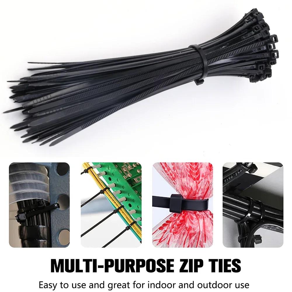 100Pcs Nylon Cable Ties Adjustable Self-locking Cord Ties Straps Fastening Loop Reusable Plastic Wire Ties For Home Office