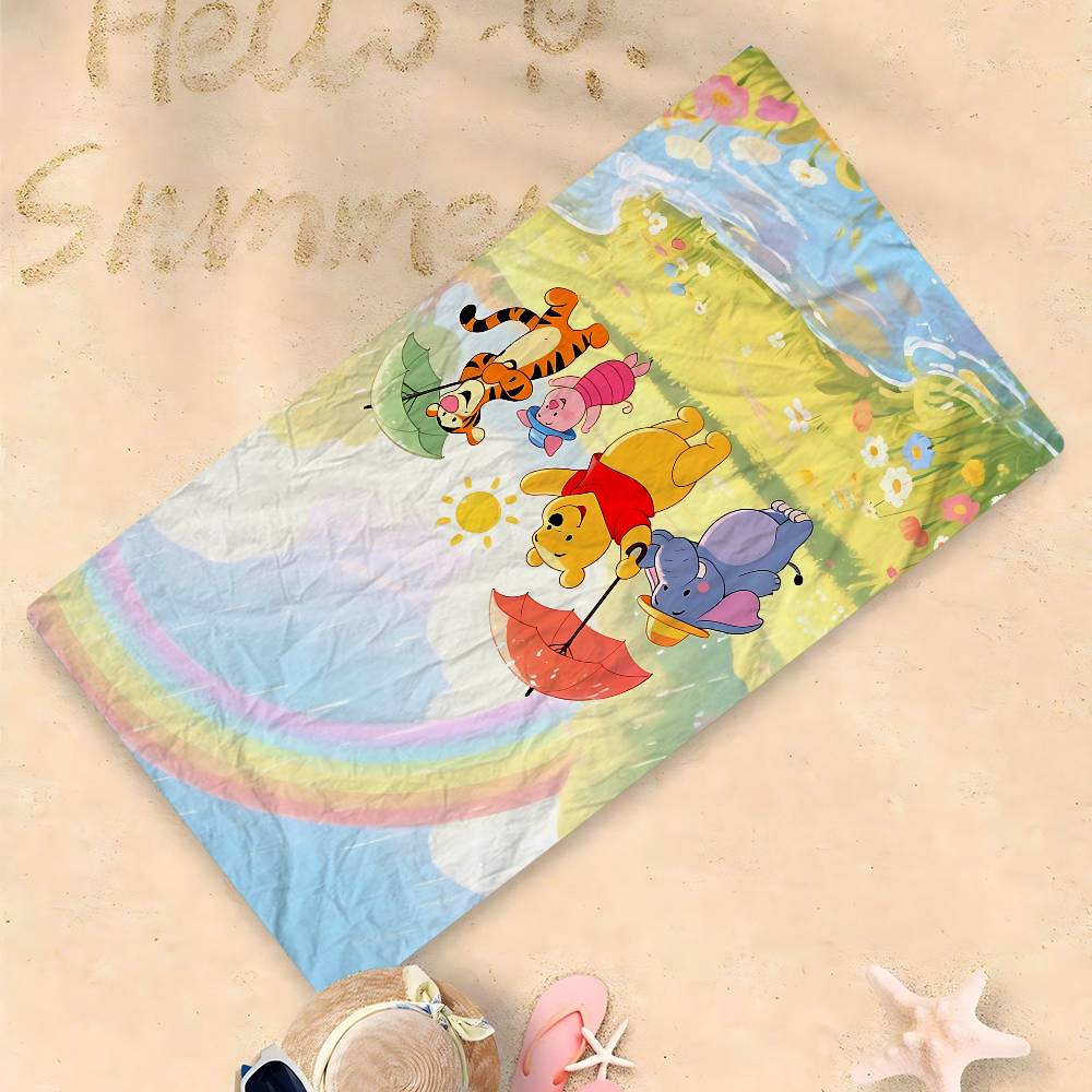 Winnies The Poohs Bear Anime Beach Swimming Towel Soft Absorbent Washcloth Children's Gifts for Kids Travel Camping Gym