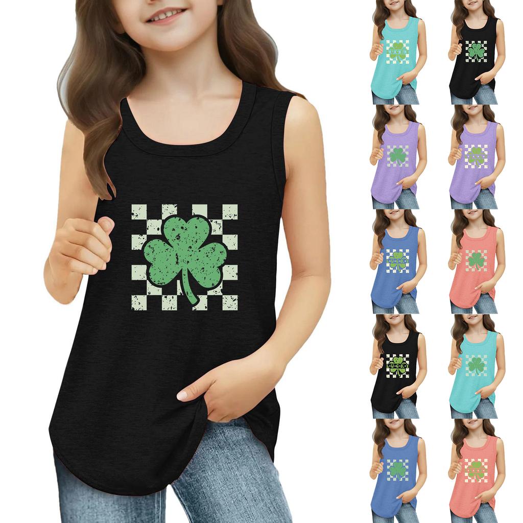 Dziewczęce Koszulki Bez Rękawów na Lato z Okrągłym Dekoltem Top Tank St. dzień Patryka