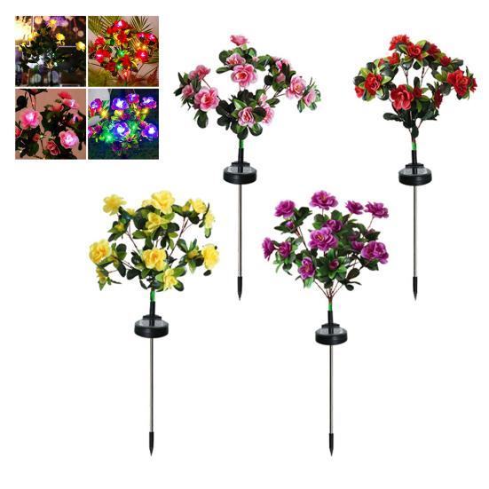 

4Pcs Artificial Azalea Solar Light with Stake IP65 Waterproof Outdoor Garden Yard Pathway Patio Yard Lawn Faux Flower Decoration Lamp with 56 LED A