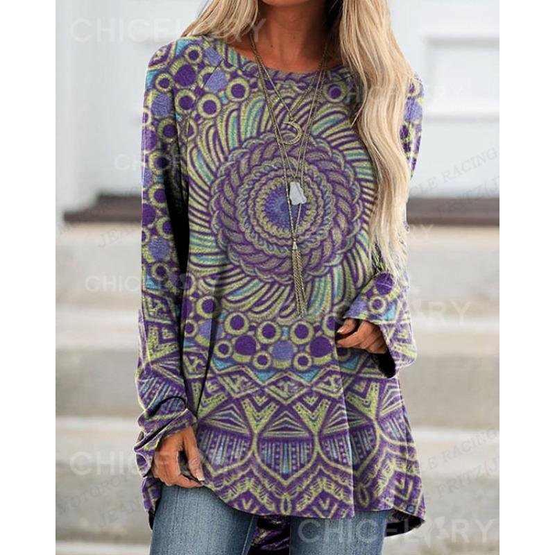 Vintage T Shirt European Pattern 3d Print T-shirt Women Fashion T-shirts Long Sleeve Tops Tees Harajuku Tshirt Ladies Tops Y2k