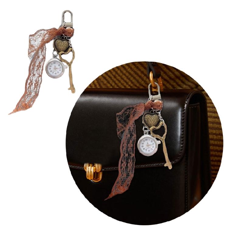 Romance Heart Pocket Watch Charm Keychain Portable Sturdy Alloy Gift for Her